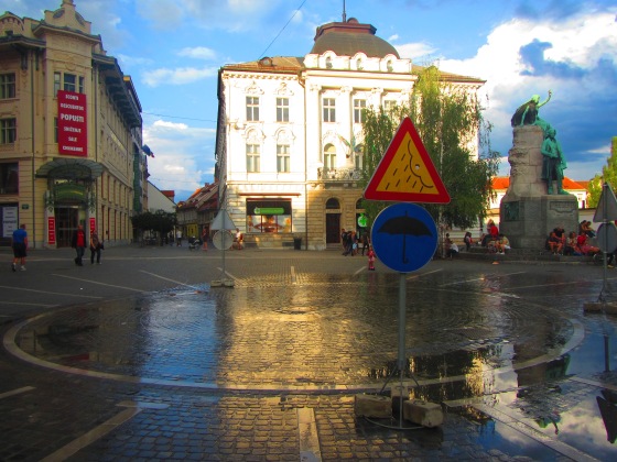Ljubljana, Slovenia  - they have this bizarre circle in their main square where it's always raining