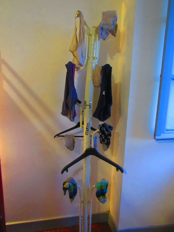 Washing clothes by hand and drying them on my underwear tree